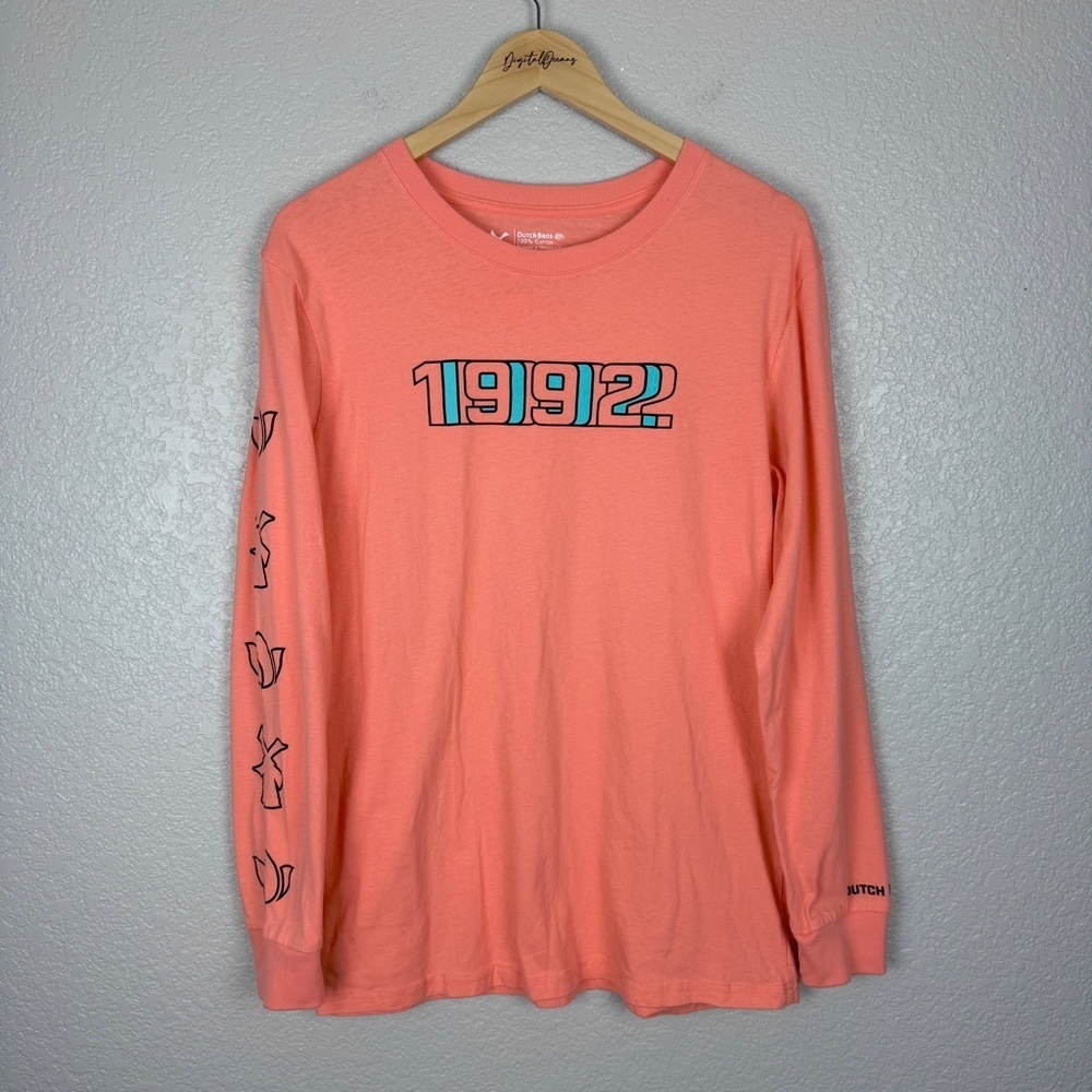Dutch Bros 1992 Long Sleeve Tee Peach / Coral L Retro Unisex Shirt Merch Broista - Picture 2 of 9
